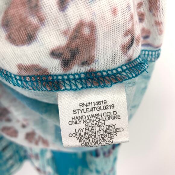 Muska By Sienna Rose Layered Mini Dress Womens Sz L Blue White Brown Multi Print - Picture 6 of 6